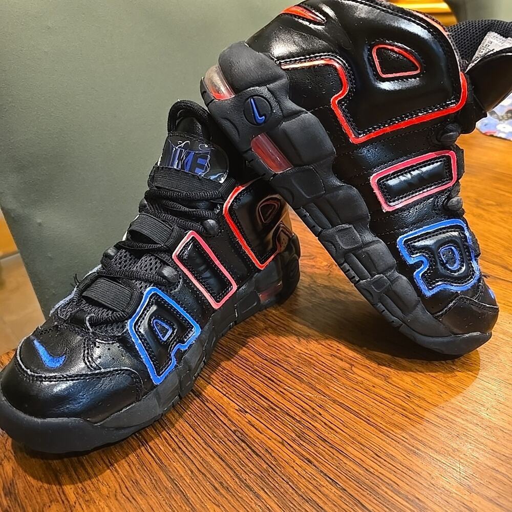 Nike Air More Uptempo Electric ‘96 Size 6Y Black/Bright Crimson-Game Royal